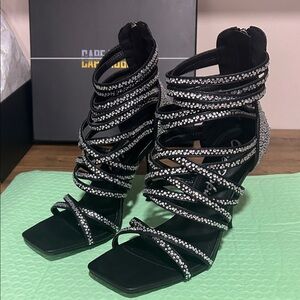 Cape Robbin Black Strappy gladiator style Heels with Rhinestones size 7.5 NIB
